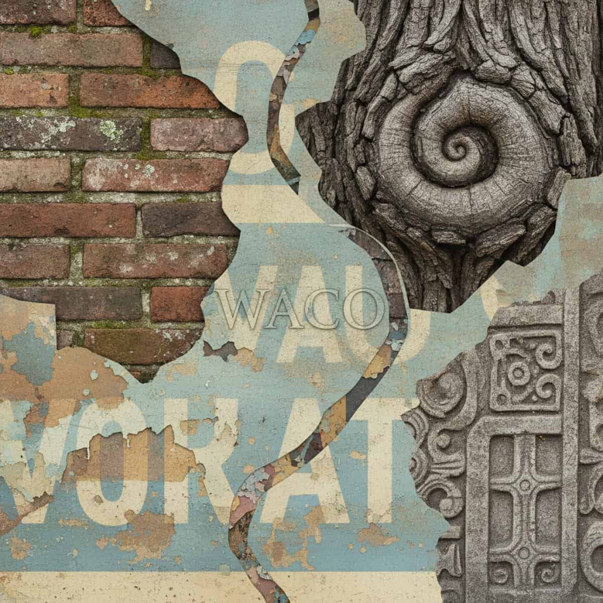 Textural collage of Waco's historic materials.