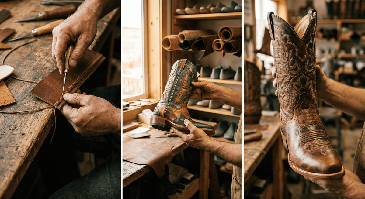 A bootmaker at Rocketbuster works an inlay that will take weeks to complete. Every pair that leaves this shop on Anthony Street is built to last longer than the person who ordered it.