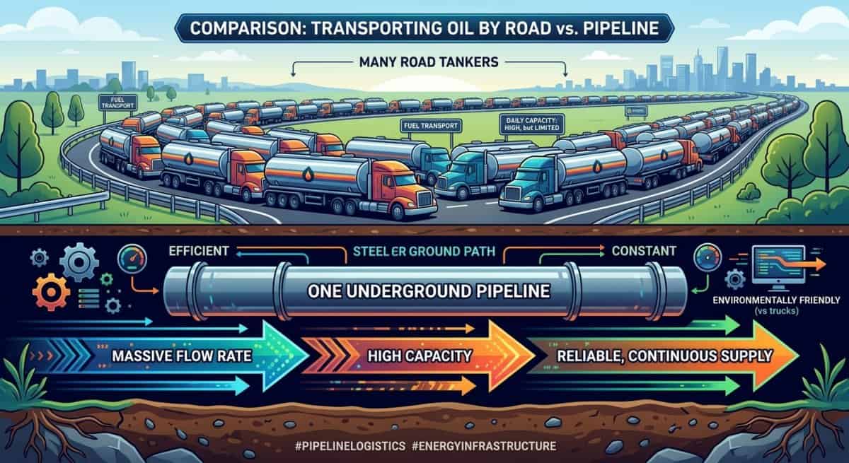 Infographic comparing truck transport to pipeline transport.